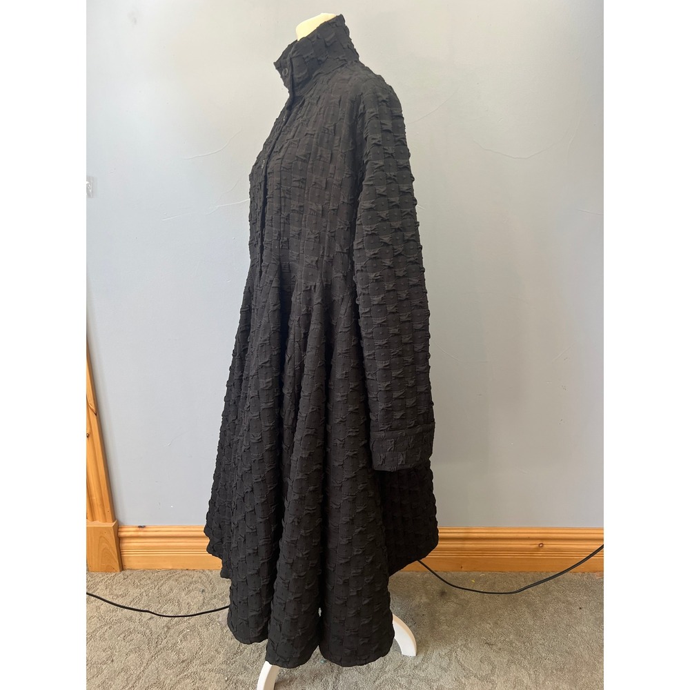 Kedem Sasson Black Textured Button Front Duster Overcoat Lagenlook Steampunk - Picture 7 of 13